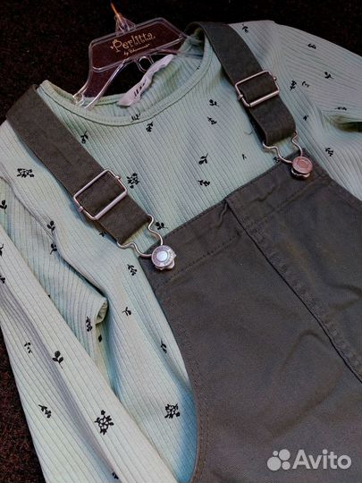 Комплект HM джинсовый сарафан и лонг, рост 128