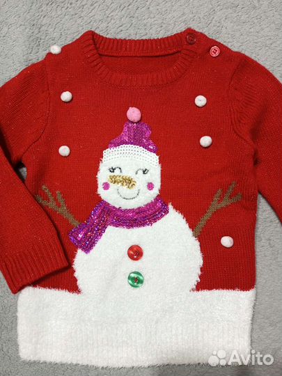 Свитер с новогодним принтом,12-18 месяцев