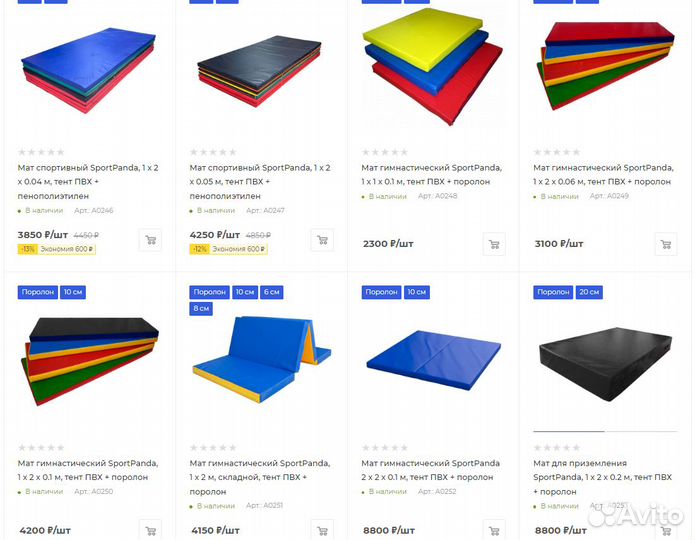 Мат спортивный, синий 1 х 2 х 0,04 м