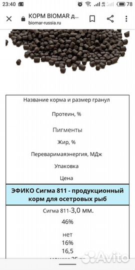 Корм для осетровых рыб Биомар