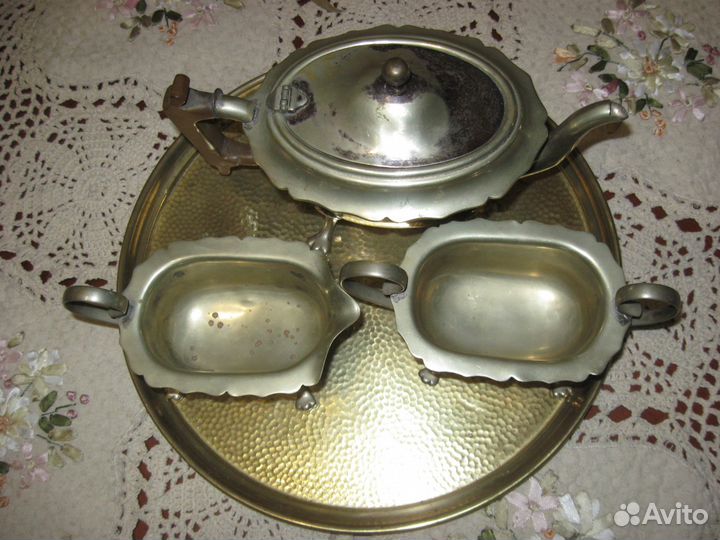 Антикварный кофейный набор глубокое серебрение