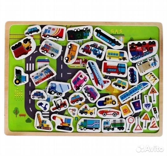 Магнитная доска Деревянные пазлы город 2в1