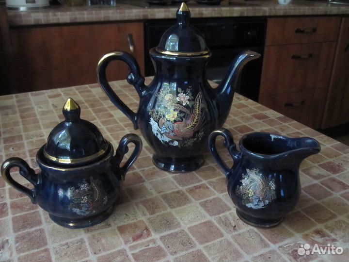 Чашки и сахарница кобальт