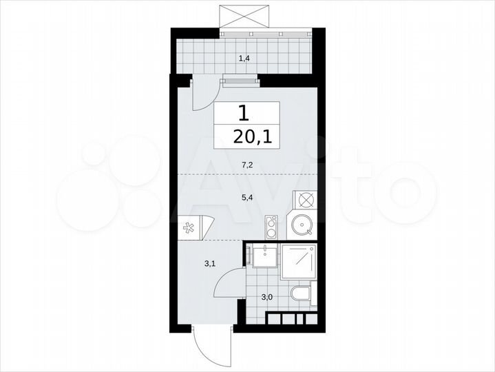 Квартира-студия, 20,1 м², 5/13 эт.