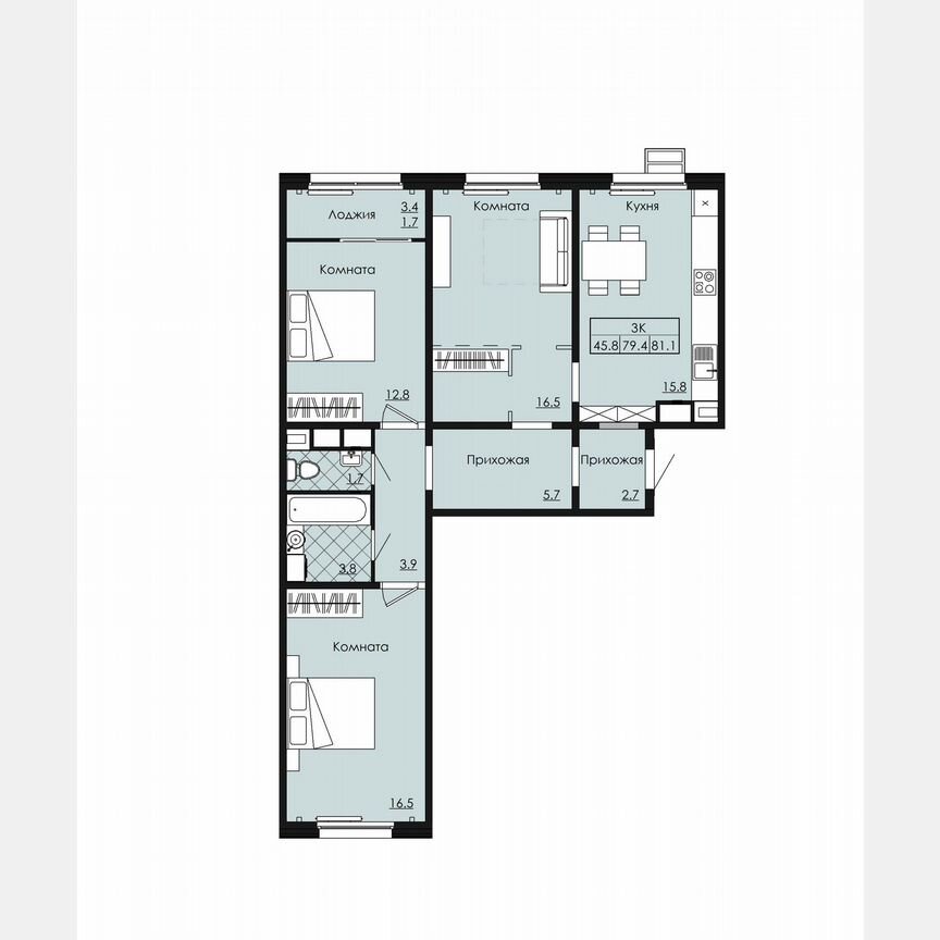 3-к. квартира, 81,1 м², 7/9 эт.