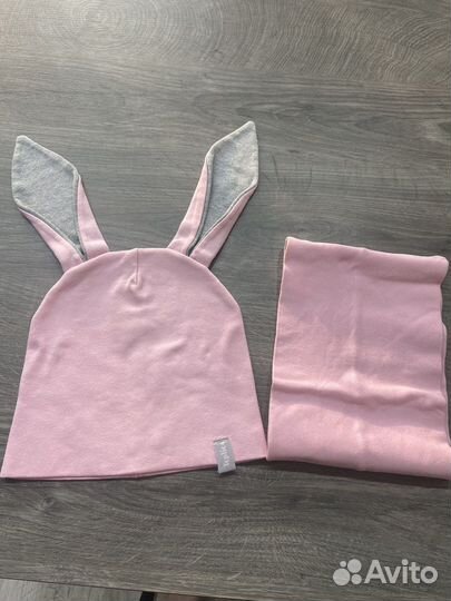 Шапка бини с ушками+снуд