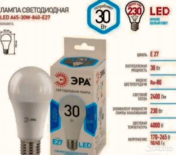 Светодиодные Лампочки эра 30w
