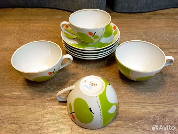 4 чайные пары Зелёные яблоки юфз, 1960е годы