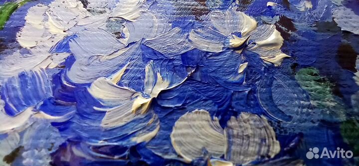 Картина с цветами маслом на холсте. Незабудки