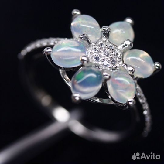 Серьги, кольцо серебро опал разм.17,0 С325