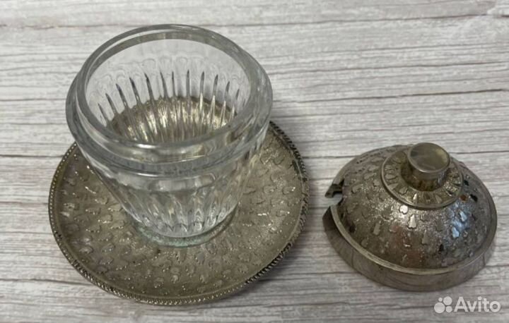 Горчичница соусница с подставкой и крышкой металл