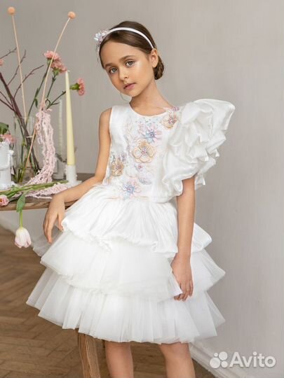 Белое платье Полли 116 Роскошь с детства нарядное