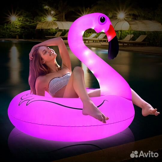 Светящийся надувной круг розовый фламинго