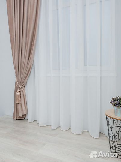 Готовый тюль на ленте креп белый 5м