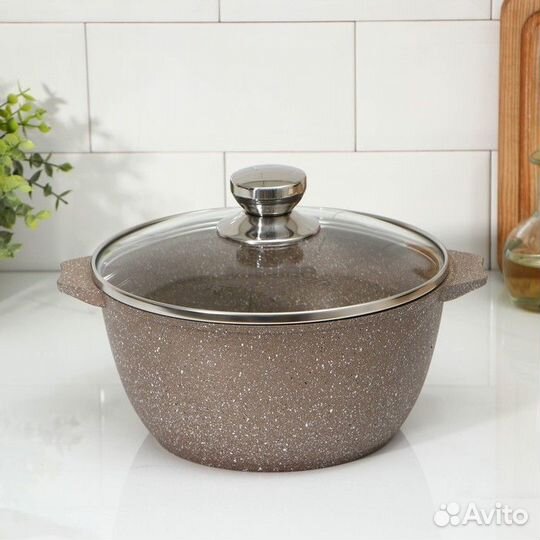 Кастрюля 'Гранит brown', 3 л, стеклянная крышка, а