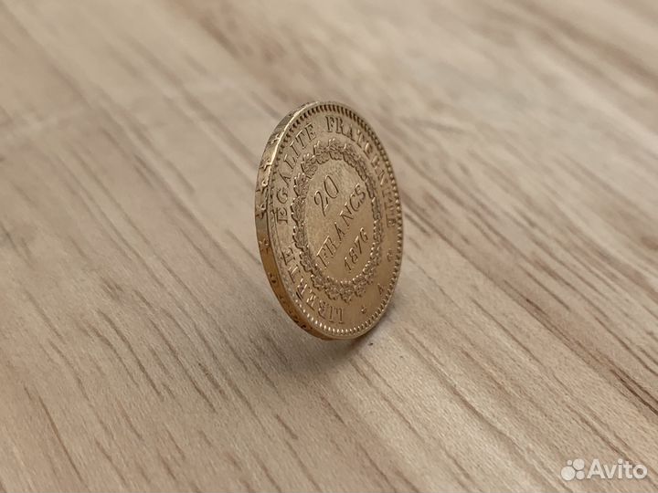 Монета Франция 20 франков (francs) 1876 Золото
