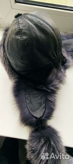 Шапка натуральная кожа+песец