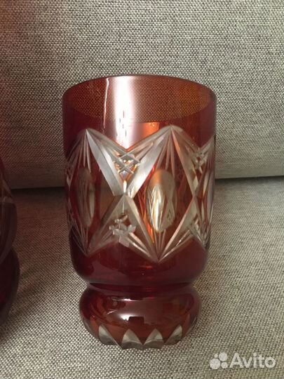 Графин и стакан, цветное стекло,алмаз.гр, СССР