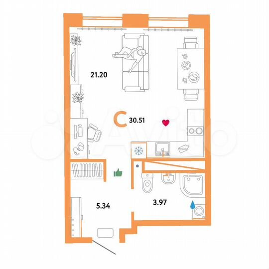 Квартира-студия, 30,5 м², 13/16 эт.
