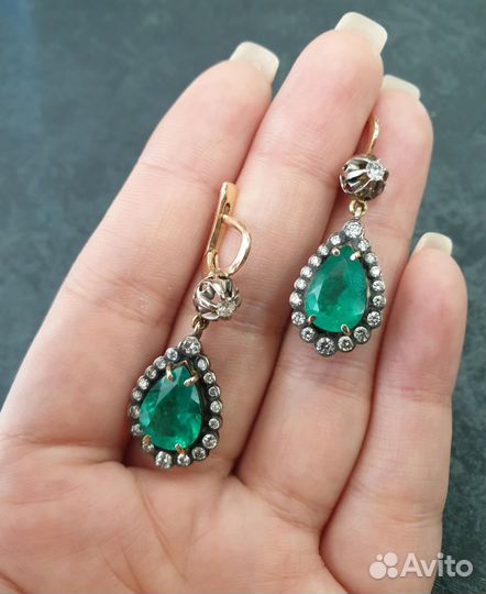 Серьги золотые бриллианты и природные изумруды