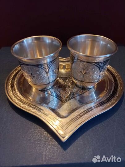 Серебряный набор стопок свадебный на подносе