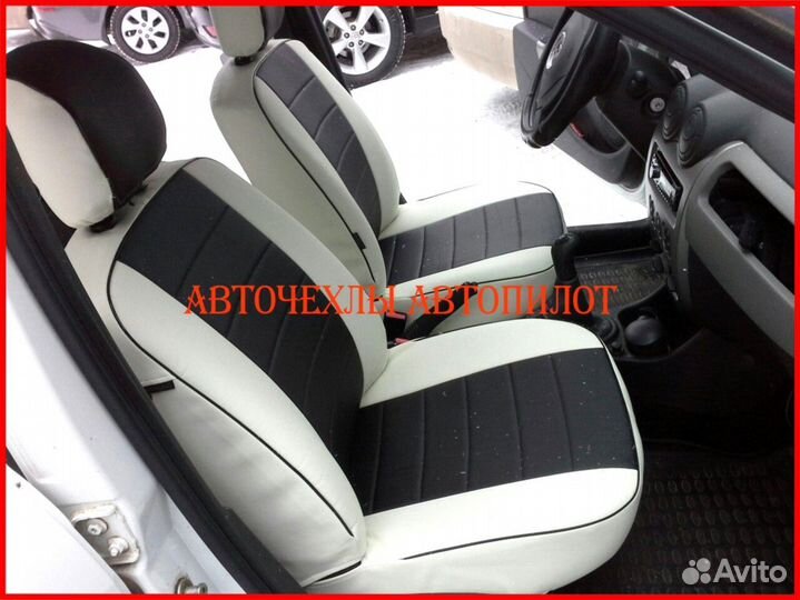 Чехлы Автопилот Renault Logan 1 из экокожи бел-чёр