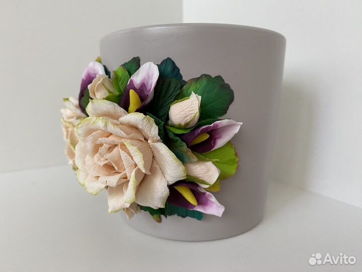 Кружка с розами из полимерной глины