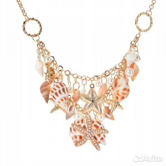 Ожерелье и браслет с ракушками, пляжное, летнее