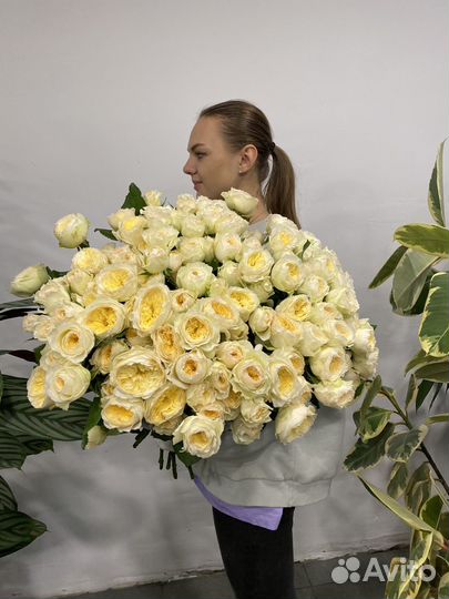 Букет из кустовых пионовидных лимонных роз