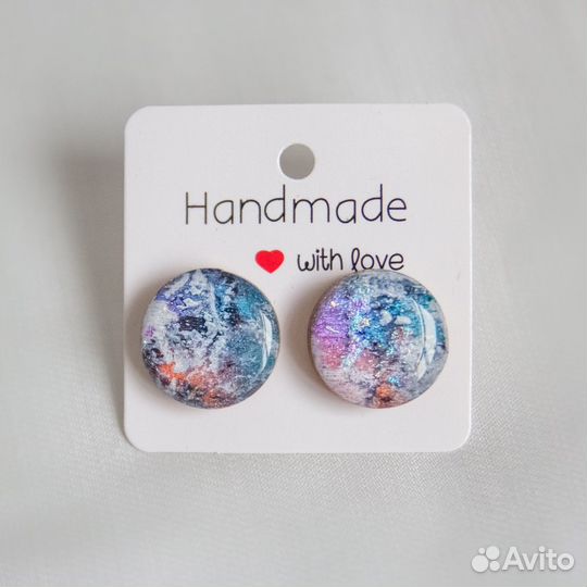 Круглые серьги- пусеты ручной работы, диаметр 2 см