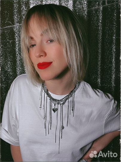 Колье чокер с цепочками из хрусталя и шпинели