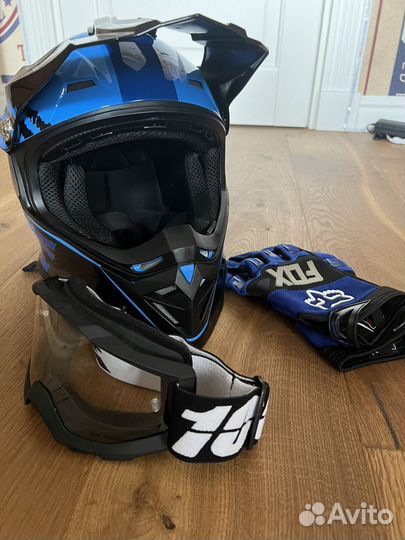 Мотоциклетный шлем BLD-819-7, черно-синий, L