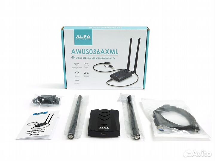 WiFi адаптер alfa awus036axml, WiFi 6E, 3000 Мгб/с