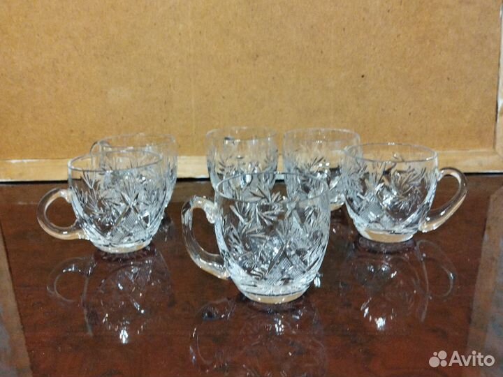 Крюшонница (компотница) хрустальная с чашками СССР