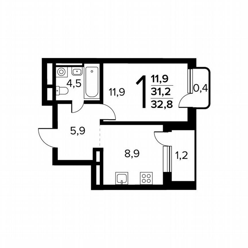 1-к. квартира, 32,8 м², 13/14 эт.