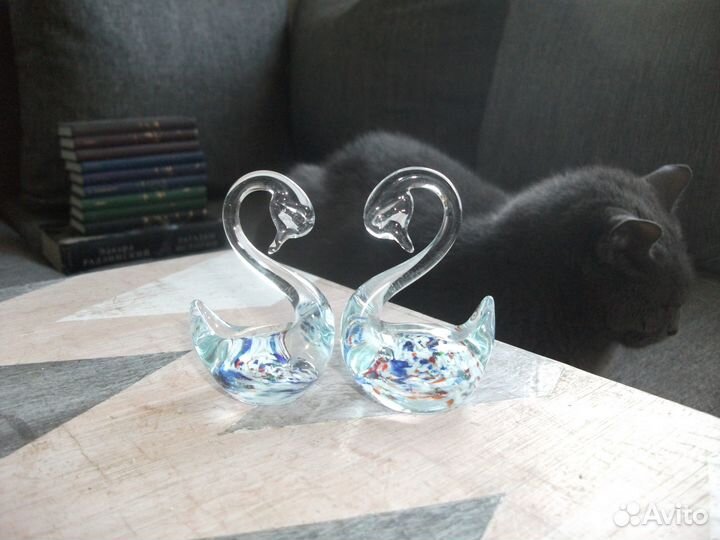 Фигурки Лебеди интерьерные стеклянные винтаж СССР