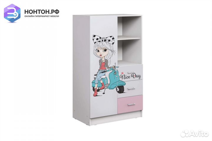 Шкаф комбинированный Вега fashion-1 белый / розовы