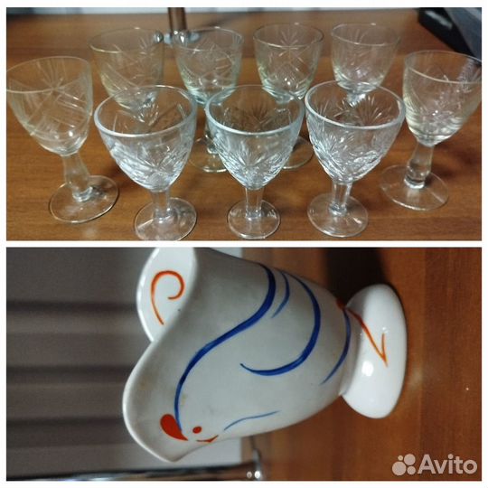 Набор хрустальных рюмок и салфетница