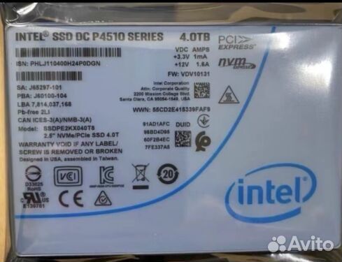 SSD Intel 4.0Тб U.2 P4510 ssdpe2KX040T8 nvme