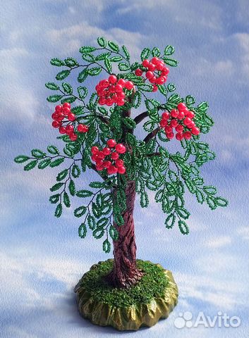 Искусственное дерево рябина из бисера и бусин