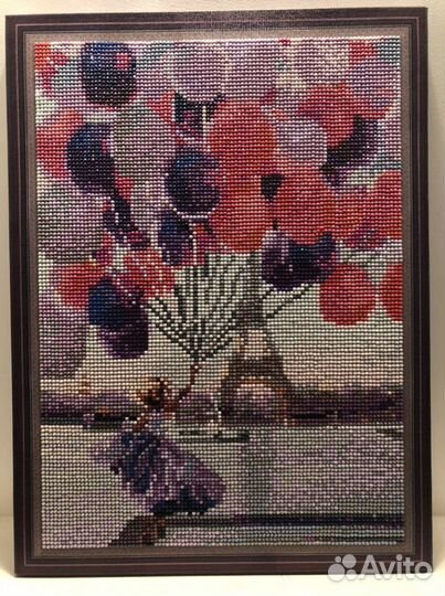 Картина из мазайки девочка в Париже в рамке