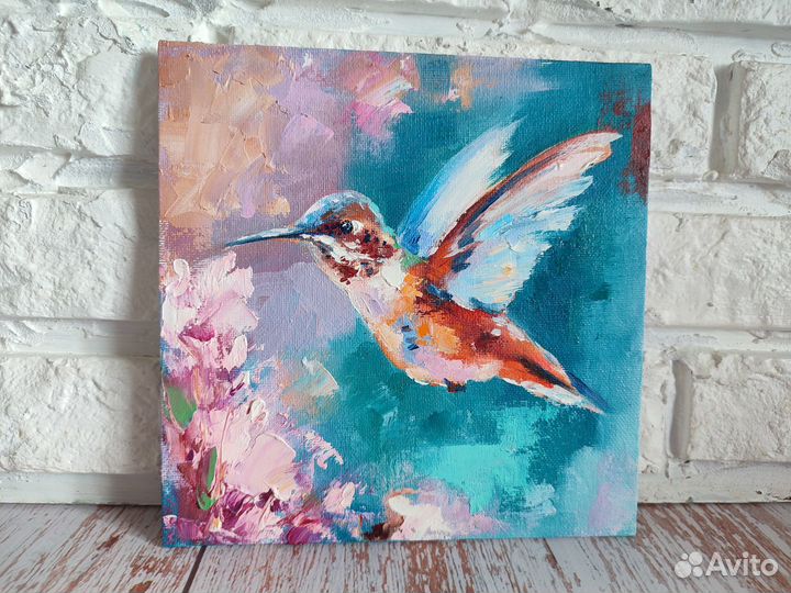 Маленькая картина маслом Колибри 20/20 см