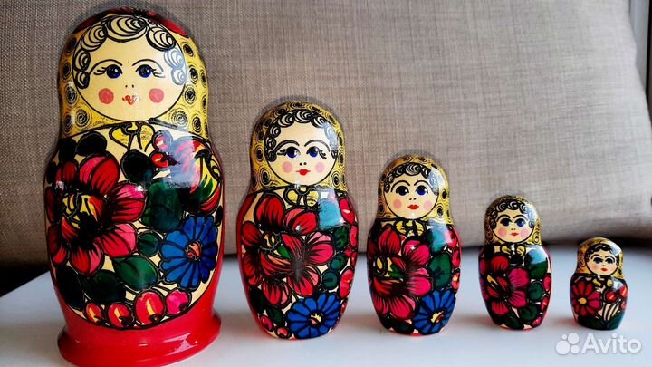 Матрешка 5-местная, ручная роспись, СССР