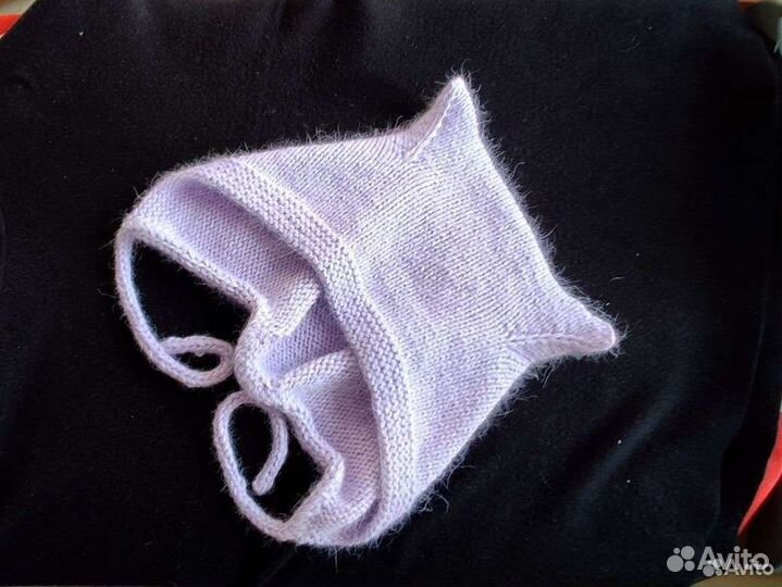 Шапка кошка. Чепчик. Пух норки