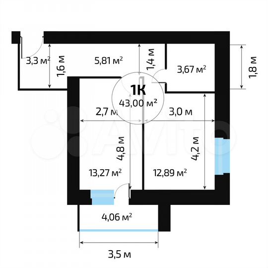1-к. квартира, 43,4 м², 11/16 эт.