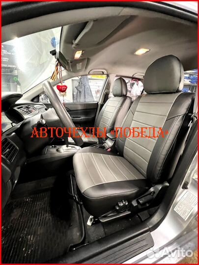 Чехлы Mitsubishi Lancer 10 2 из экокожи чёрно-серы