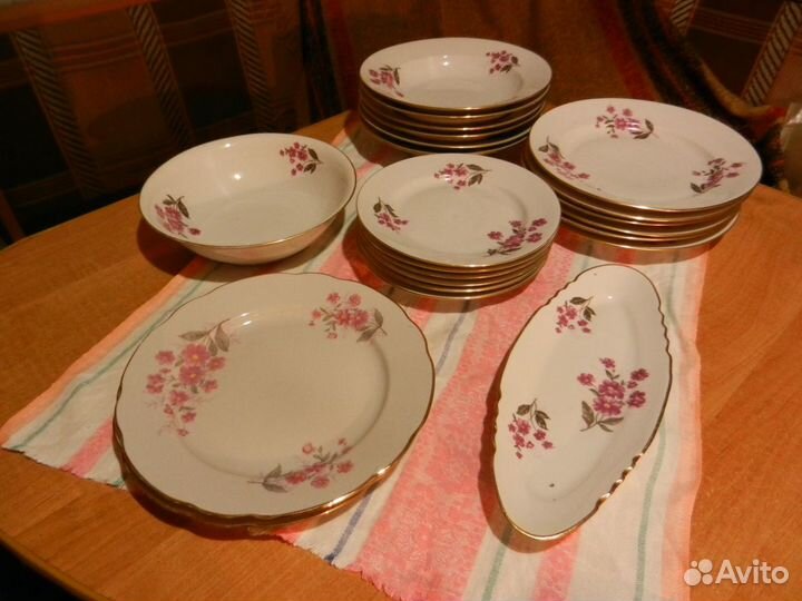 Сервиз столовый позолота руч роспись СССР 21 предм