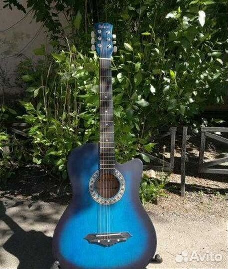 Акустическая матовая гитара цвет Синий