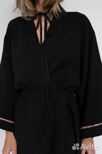 Платье кимоно на запах черное 42-48р