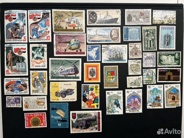 Марки разных стран транспорт космос дома